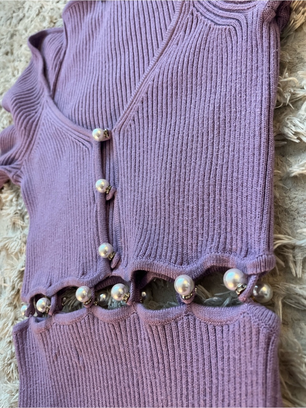 MAJORELLE Lavender Ribbed Cutout Mini Dress